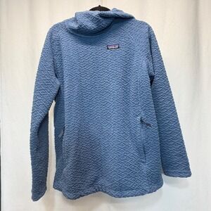 Patagonia Diamond Capra Hooded Pullover Womens Large Woolly Blue Quilted Fleece